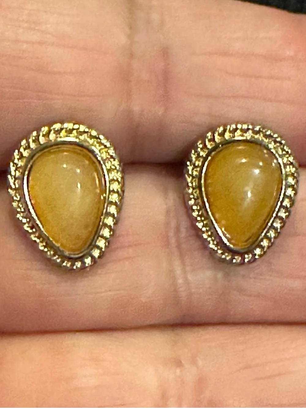 Vintage 1980s Bijoux Givenchy Butterscotch Amber Cabochon Teardrop Earrings